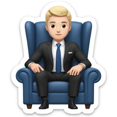 businessman sitting in an armchair, confident relaxed pose, formal suit and tie, professional corporate vibe, 3D cartoon style, mobile game icon style, clean background, no text, no watermark
 sticker