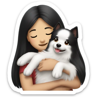 Japanese spitz dog hug black hair girl sticker