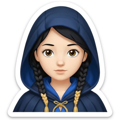 braid black hair, white girl, dark blue cloak sticker