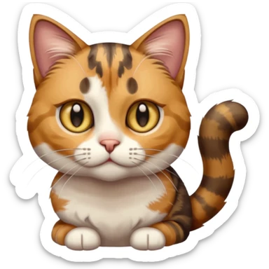 full body anxious looking colourful light calico tabby cat with hazel eyes and patchy brown tabby sections of fur sticker