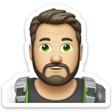 fat middle aged web developer short dark brown graying hair goatee with green eyes sticker