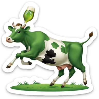 simplified New Glarus Spotted Cow beer label, cow jumping over state of Wisconsin, green and white colors sticker