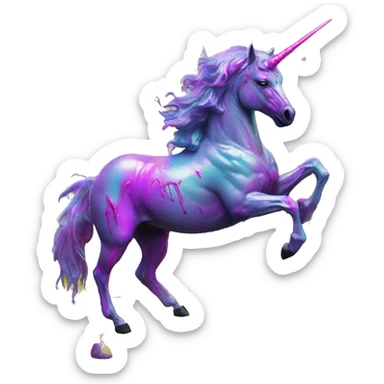 .Zombie_ Vaporwave black holographic oilslick zombie unicorn yellow caution tape graffiti Pegasus  sticker