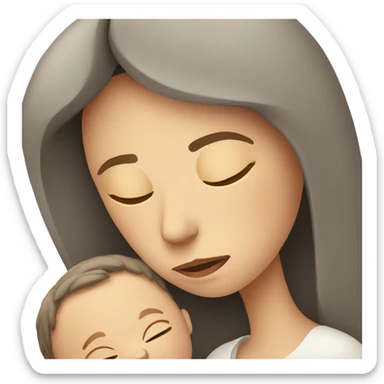 European sad mother with newborn sticker