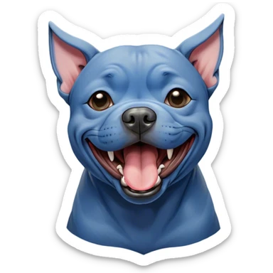 Cinematic Cute Yawning Blue Staffordshire Bull Terrier Portrait Emoji, Head tilted slightly with a dramatic, wide-open yawn, showcasing a smooth blue Fur with a refined texture, floppy ears slightly drooping, round dark eyes barely open in drowsy contentment, Simplified yet irresistibly adorable features, highly detailed, glowing with a soft, cozy glow, high shine, relaxed yet expressive, stylized with a touch of whimsy, bright and endearing, soft glowing outline, capturing the essence of a sleepy yet affectionate guardian, so drowsy it feels like it could stretch right out of the screen and curl up for a nap! sticker