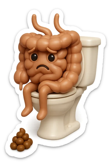 EMOJI STILE IPHONE 3D DI UN INTESTINO CHE sta seduto sul wc e davanti ha una montagnetta di feci a palline stile emoji iphone E FALLO MOLTO REALISTICO IN 3D sticker