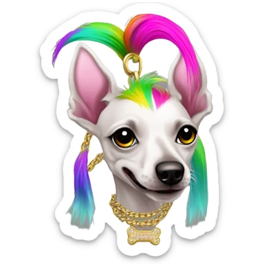Punk Chinese crested dog neon rainbow hair gold chain punk piercings tattoos punk ear piercings sticker