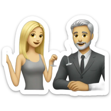 blonde girl and grey man with beard drinking wine sticker