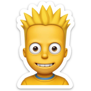 3D emoji head-only, smooth plastic, soft studio light, big round eyes, bold outline, centered, transparent bg,
Bart Simpson, yellow skin, nine short hair spikes, mischievous grin, overbite sticker