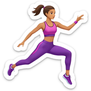 A person in activewear performing an energetic aerobics move, mid-jump, in a bright gym. The background is simple and clean, focusing on the movement and coordination. The style is vibrant, energetic, and motivating. sticker