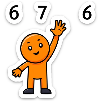 orange guy with his hands in the air with 6 and 7 on both hands sticker