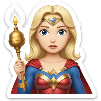 Blonde blue eyes Wonder Woman holding bell and short white conductor baton sticker