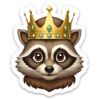 King Racoon with gold jewelled crown sticker