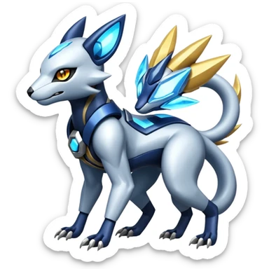 Futuristic highly advanced technological cyborg-Genet-Absol-Zeraora-Primagen-fusion-creature  sticker