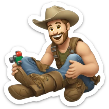 Redneck Guy Playing with Toys sticker