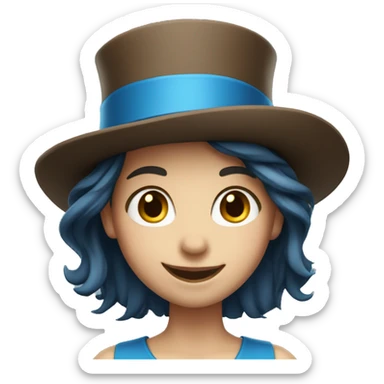 smiling girl-white skin-hair brown-in blue top hat sticker