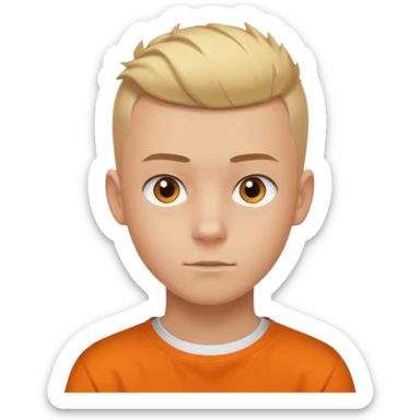 Blonde Buzzcut And Brown Mohawk. Amber Eye. Orange Tshirt. White Sleeve. Teenage Boy sticker