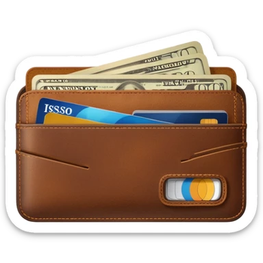 portefeuille marron avec pleins de billet et carte bancaire sticker