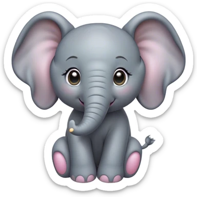 Cinematic Cute Baby Elephant Portrait Emoji, Head tilted playfully and inquisitively, featuring a velvety gray hide with oversized floppy ears and round, sparkling eyes filled with wonder, Simplified yet irresistibly adorable features, highly detailed, glowing with a warm, friendly glow, high shine, affectionate and spirited, stylized with a touch of playful charm, bright and endearing, soft glowing outline, capturing the essence of a mischievous yet loving baby elephant, so playful it feels like it could trundle out of the screen into your arms! sticker