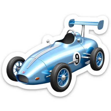 Light sparkling blue and chrome 40’s-style Antique-looking shopping cart sized race car for young kids with custom aero body and rear wing  sticker