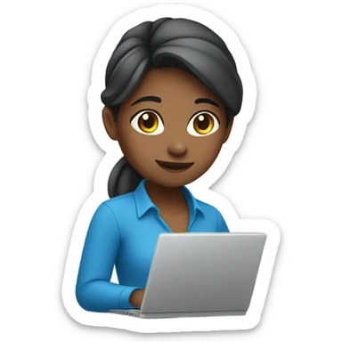 Girl IN BLU SHIRT working with a laptop sticker