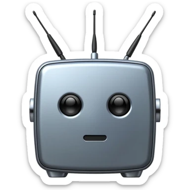 A 2d TV box facing the camera that reads AI that has antennas on it. It has no face. sticker