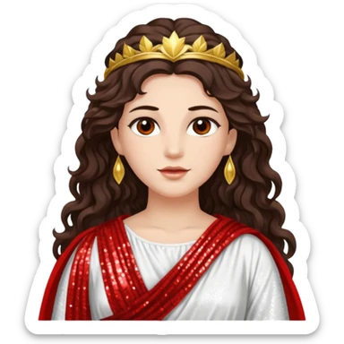 Libertas, Goddess of Freedom from Roman Deities with long dark brown wavy hair, white and red sequin toga sticker