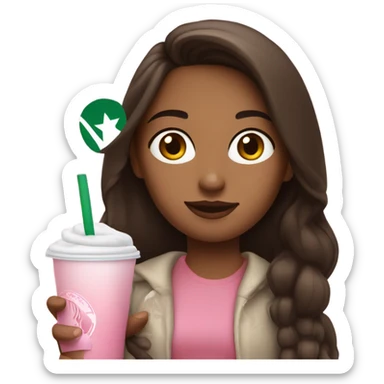 a brunette girl drinking pink starbucks drink sticker