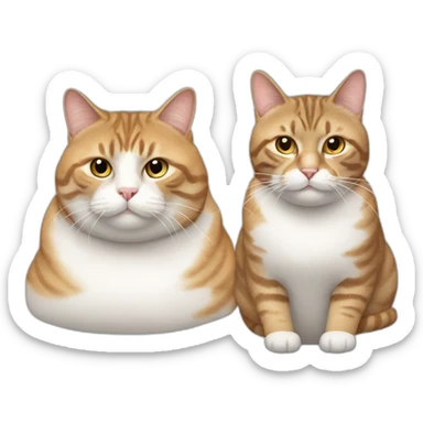Two fat cats, one tabby and one white sticker
