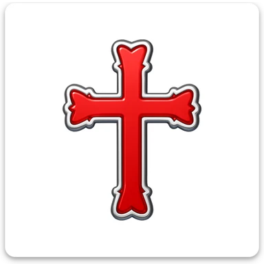 Add a bold and simple silver outline to the chrome hearts cross in red, keeping the apple emoji style with its characteristic look and feel. sticker