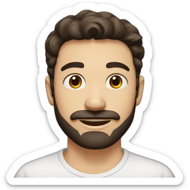 A young Caucasian man with dark brown, almond-shaped eyes, dark brown hair, and a small dark brown beard with a more prominent mustache. sticker