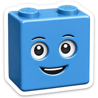 A single blue Lego-style brick with a cute smiling face sticker