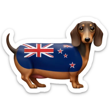Sausage dog with a New Zealand flag sticker