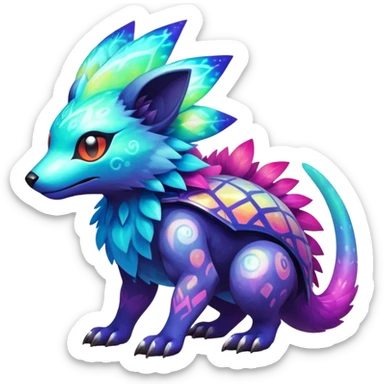  exotic tropical iridescent colorful nebula gradients cyber-Protogen-Fakémon-Pokémon-Vernid-creature sticker