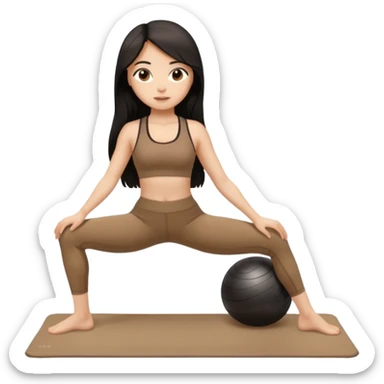 pilates girl in brown set whit black long hair  sticker
