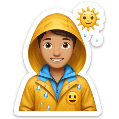 create a realistic emoji of a weather situations with a logistic worker in it, sun, rain, snow sticker