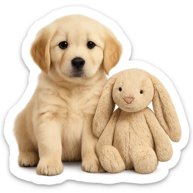 cute golden retriever puppy jellycat bunny plushie sticker