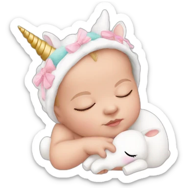 Sleeping white Newborn with unicorn headband sticker