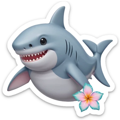 A cute chubby shark with hawaii pastel flower necklace, posing proudly. sticker