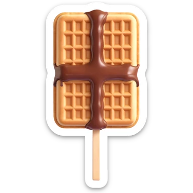 waffle on a stick dipped in chocolate, 3D style, realistic texture sticker
