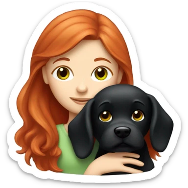 red-haired girl with green eyes, sleep with a maltese black dog sticker