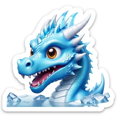Cinematic Comical Beautiful Ice Dragon Portrait Emoji, Head tilted dramatically with an exaggeratedly amused expression, featuring a striking, glossy icy body with bold, crystalline textures and wide, expressive eyes that shimmer with playful frost, rendered with vibrant, lifelike detail and dynamic, natural shadows, high shine, dramatic yet whimsical, styled with an air of cheeky arctic mischief, soft glowing outline, capturing the essence of a spirited and over‐the‐top ice marvel that looks ready to burst into a flurry of frosty fun! sticker