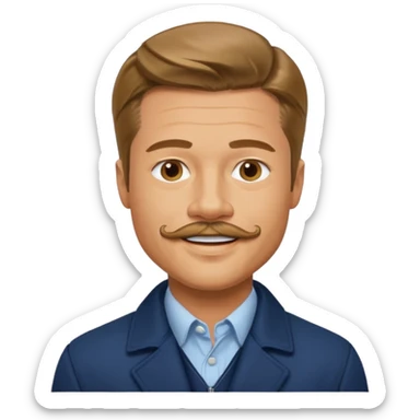 brad pitt with stache, wear navy jacket sticker