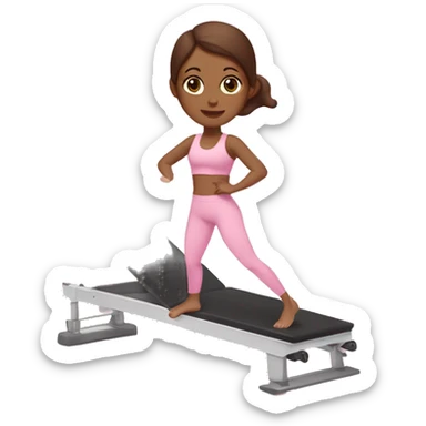 White skin girl with brown hair and brown eyes doing Pilates in a pink workout set on a Pilates machine  sticker