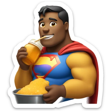 overweight Superman eating a pot of honey as if he was Winnie the Pooh sticker
