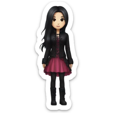 Pink and black gothic clothes, light Brown skin girl, full body, long hair, red and black hair sticker