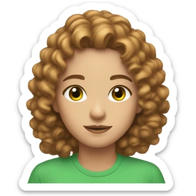 This emoji 👩🏻 but with green eyes,lashes and little curly brown hair sticker