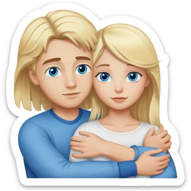 blonde girl cuddling with blue eyed blonde boy sticker