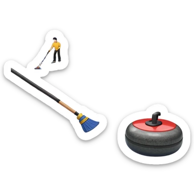 An icon showing a close-up of a curling stone sliding across the ice with a broom beside it. The scene is set in a brightly lit stadium, with detailed spectator stands in the background. Transparent background highlights the focus, skill, and atmosphere of the curling sport. sticker
