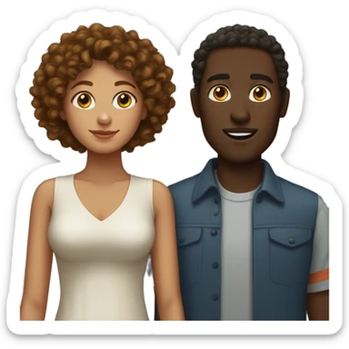 Brown curly haired woman with dark skinned tall man  sticker